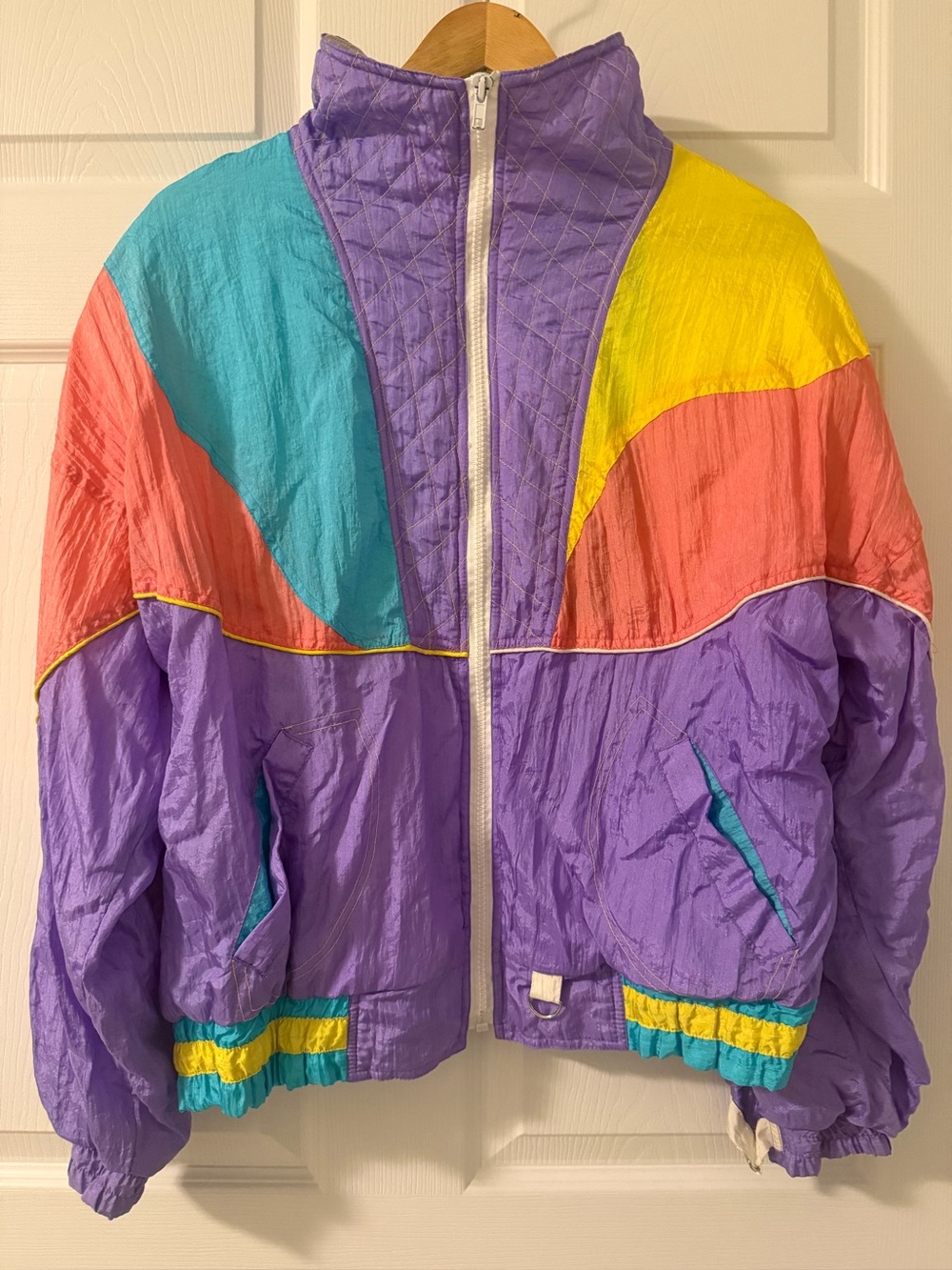 Vintage TRILOGI 80s 90s Color Block Ski Jacket Windbreaker Purple Teal Yellow L
